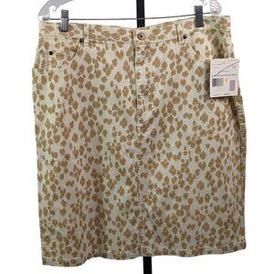 LIZ CLAIBORNE Animal Print Denim Stretch Mini Skirt Beige Gold Size 16